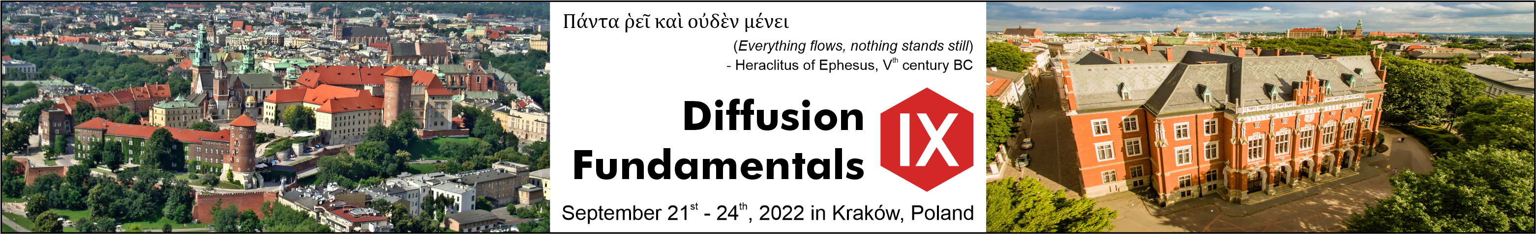 Diffusion Fundamentals conference logo with motto, dates and photo of Wawel Castle and Collegium Novum